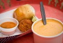 Photo of bisque crab cakes and rolls