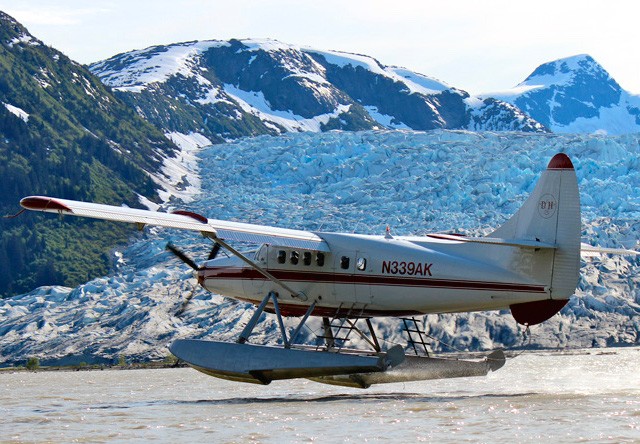 floatplane landing on glacier
