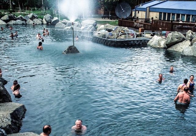 Photo of guests soaking at chena hot springs